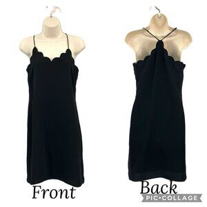 J Crew Scalloped Edge Spaghetti Strap Dress Women's Size 2 Black Cocktail Dress